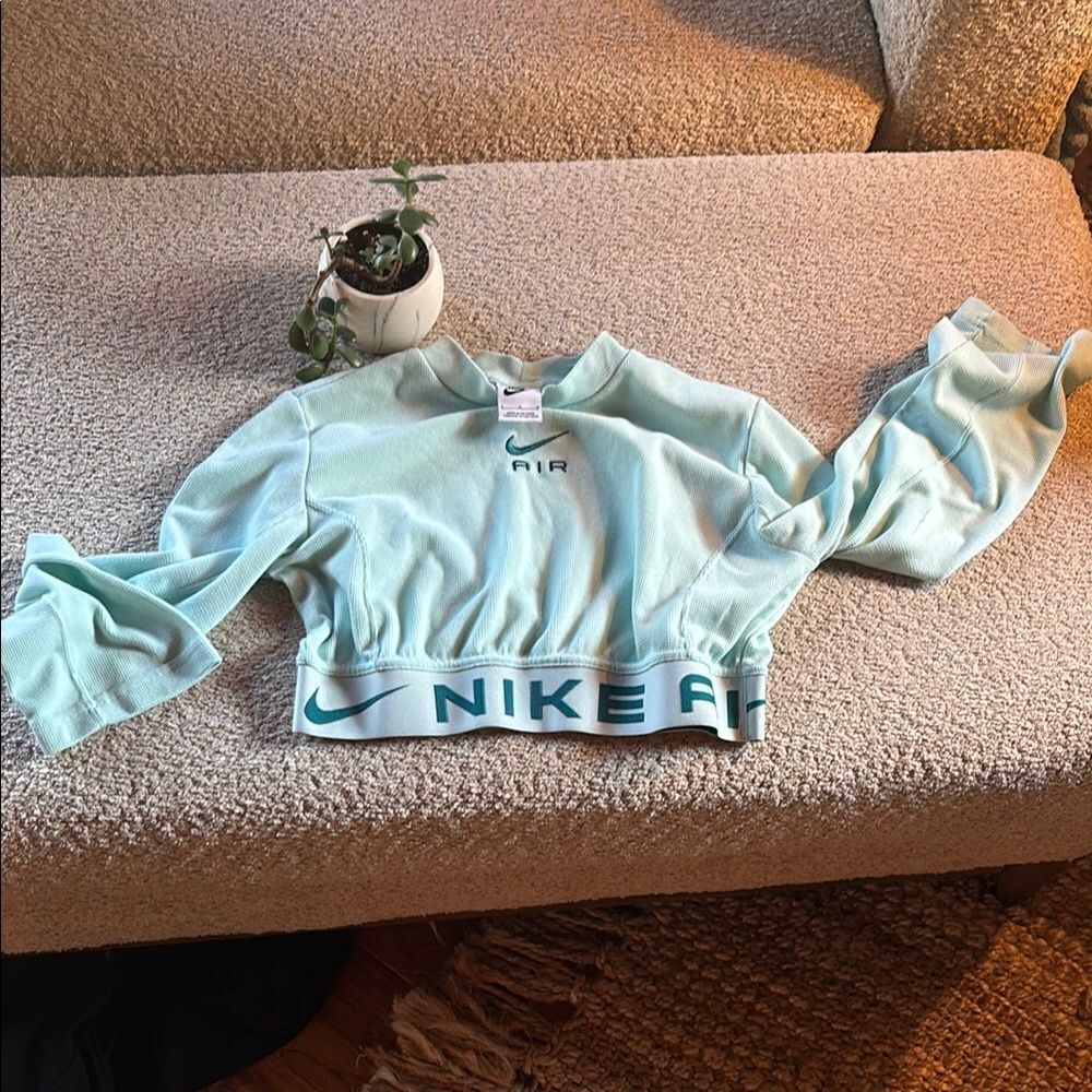 Nike Light Aqua Crop Sweatshirt with Branded Hem